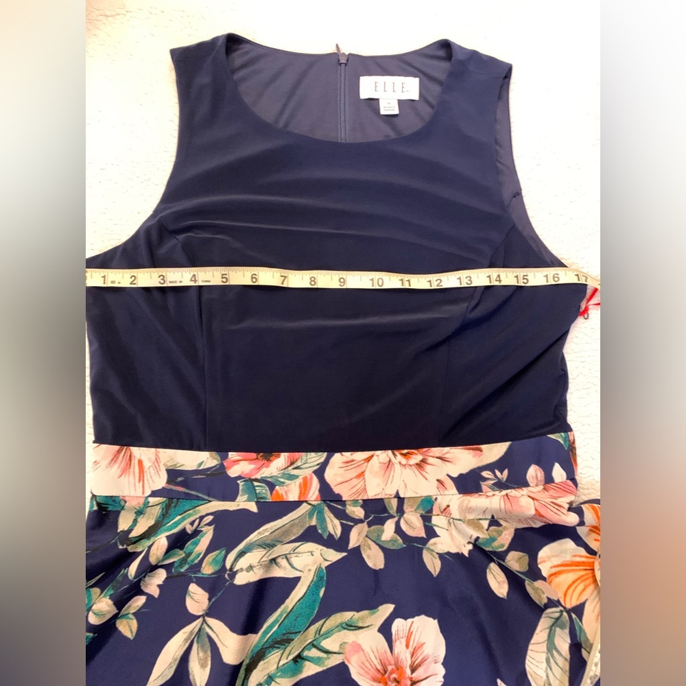 Elle Blue Floral dress with Striped Accents